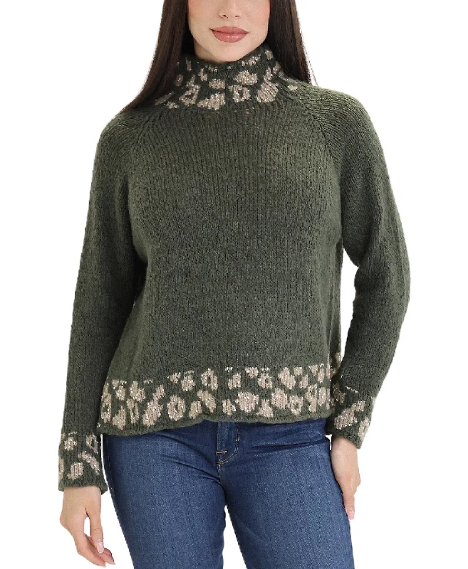 basalt pullover sweater dark shine -Sweater w/ Animal Print Trim