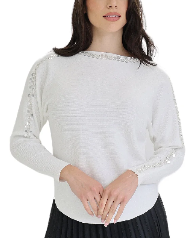 long pullover sweater evening layer -Sweater w/ Pearls & Sequin