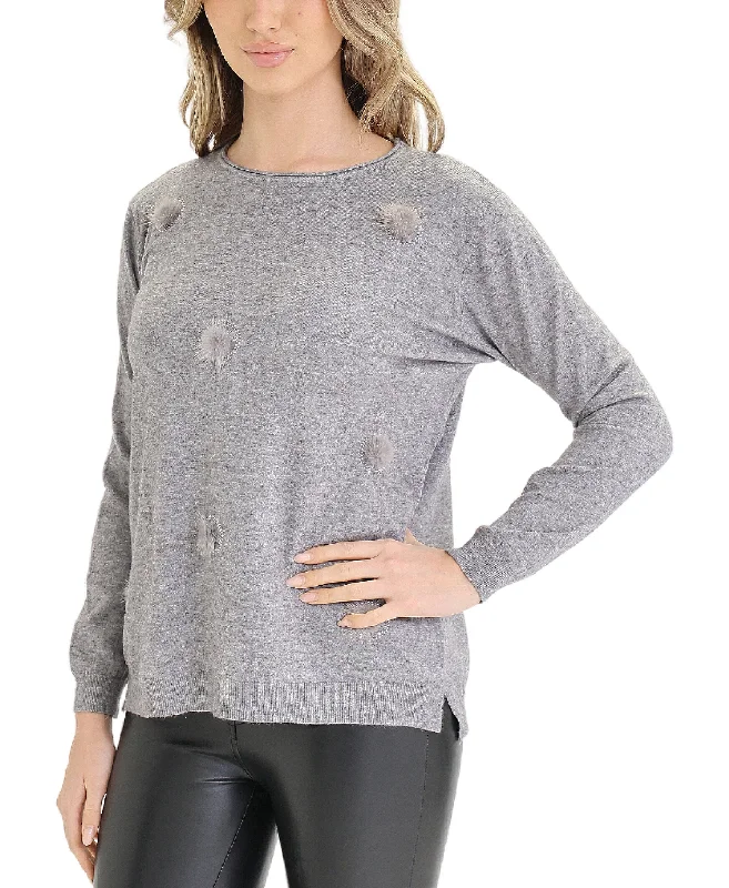 mulberry pullover sweater deep tone -Sweater w/ Poms & Crystals