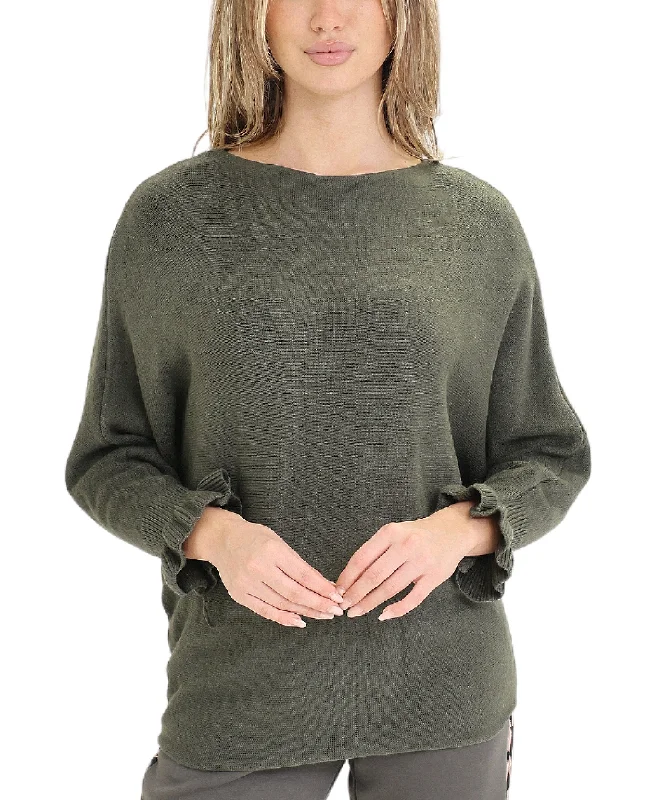 pullover sweater with lattice hem -Sweater w/ Ruffle Cuffs