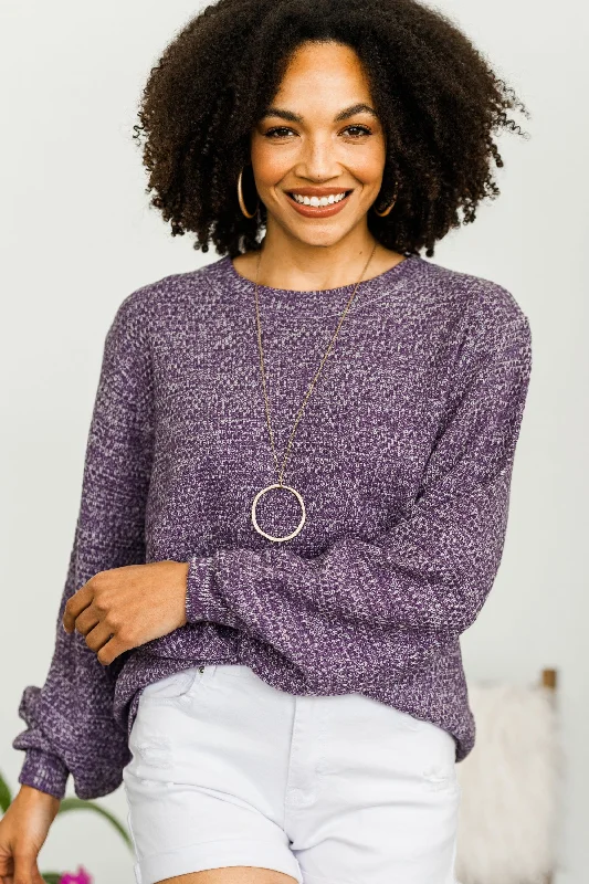 pullover sweater with glitter hem -The Slouchy Lilac Gray Bubble Sleeve Sweater