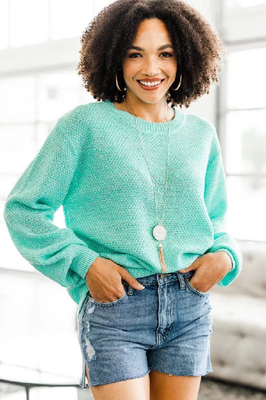 sienna pullover sweater earthy hue -The Slouchy Mint Green Bubble Sleeve Sweater