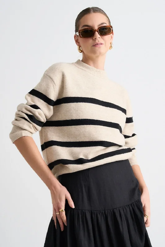 slate pullover sweater cool sheen -True Oat Black Stripe Crew Knit Jumper