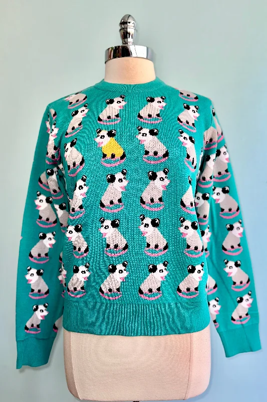 wool-suede pullover sweater hybrid -Turquoise Possum Sweater by Sesame the Opossum