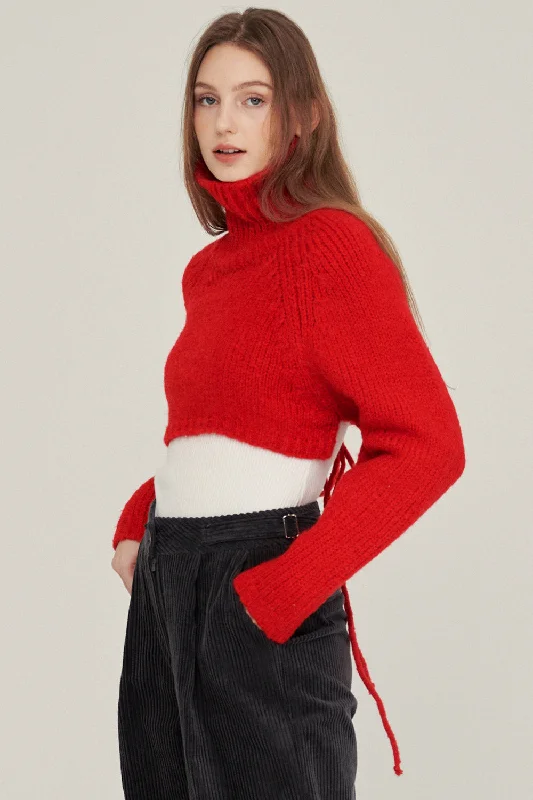 ramie-wool pullover sweater natural -Whitney Two-way Cropped Sweater