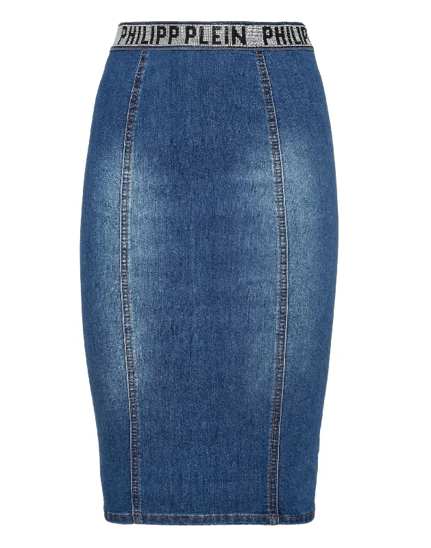 port rest skirts -Denim Super Stretch Skirt Stones  Philipp Plein TM with Crystals