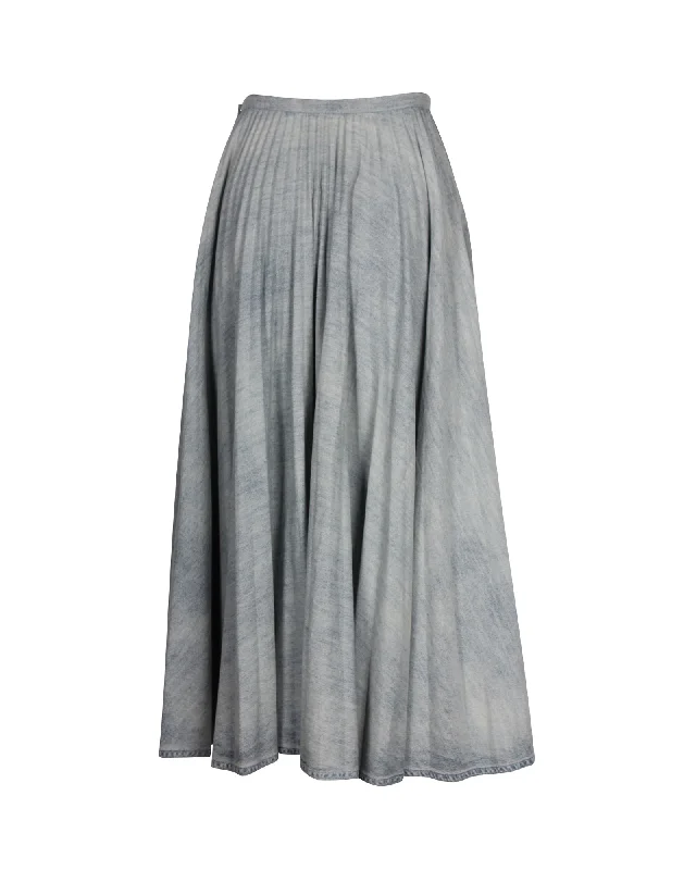 team distressed skirts -Dior Pleated Midi Length Skirt in Light Blue Denim