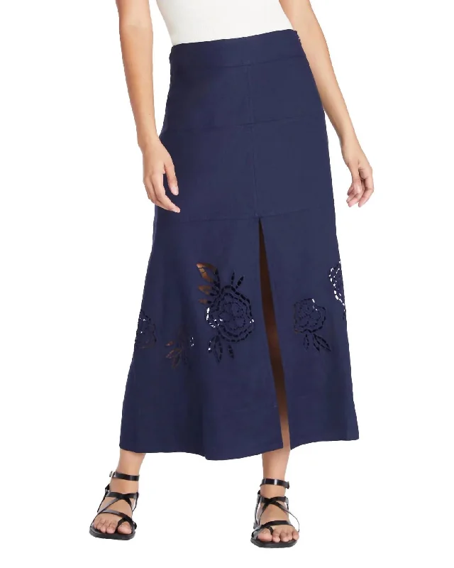 draped trim skirts -Harlow Midi Skirt In Maritime Blue