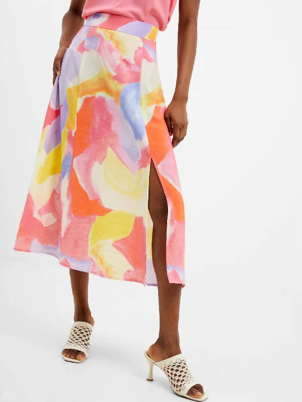 airy flow skirts -Isadora Faron Drape Slip Midi Skirt In Summer Multi