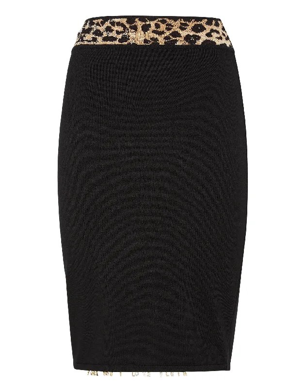 wave trim skirts -Knit Skirt Leopard