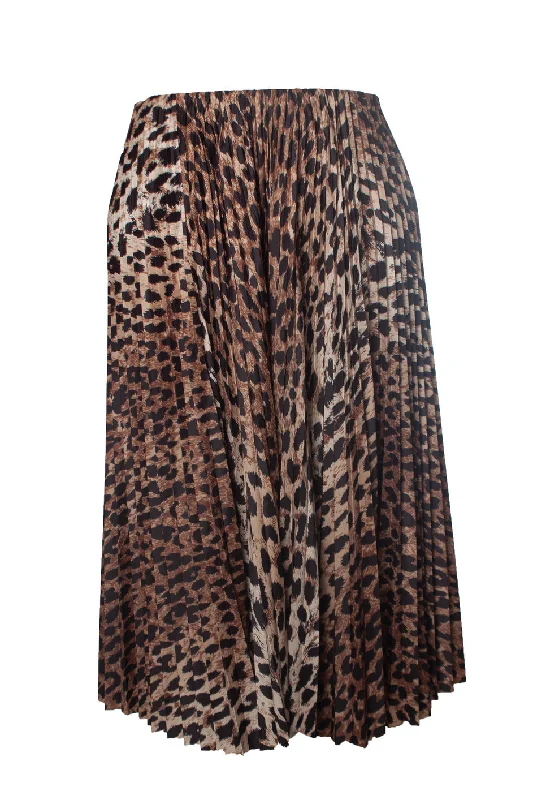 ochre distressed skirts -leopard print silk pleated midi skirt