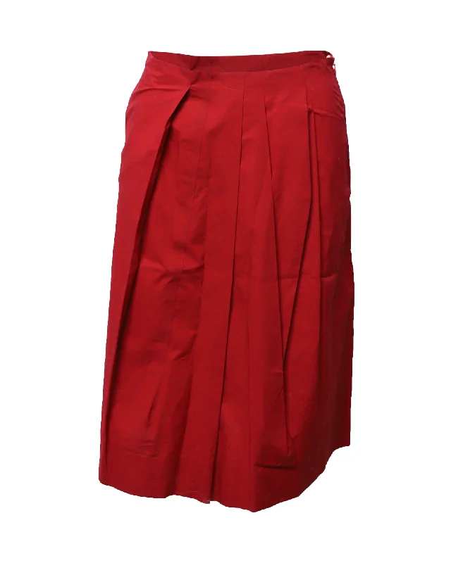 puff trim skirts -Marni Pleated Skirt in Red Cotton