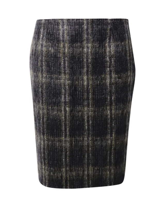 coral pop skirts -Max Mara Plaid Knee-Length Skirt in Grey Mohair