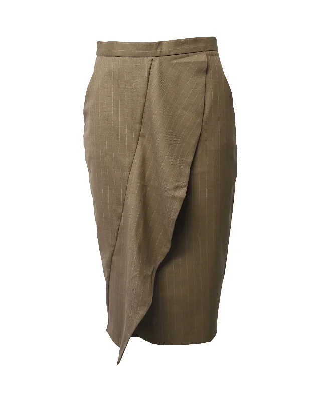 seam edge skirts -Max Mara Ruffled Pencil Skirt in Brown Wool