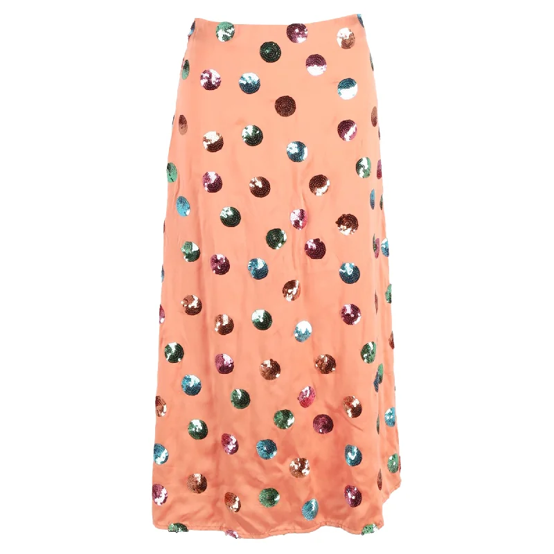 edge trim skirts -Rixo Kelly Sequin-Embellished Midi Skirt In Pink Silk