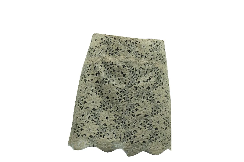 orchid flow skirts -Sandro Paris Lace Short Skirt in Beige Polyamide