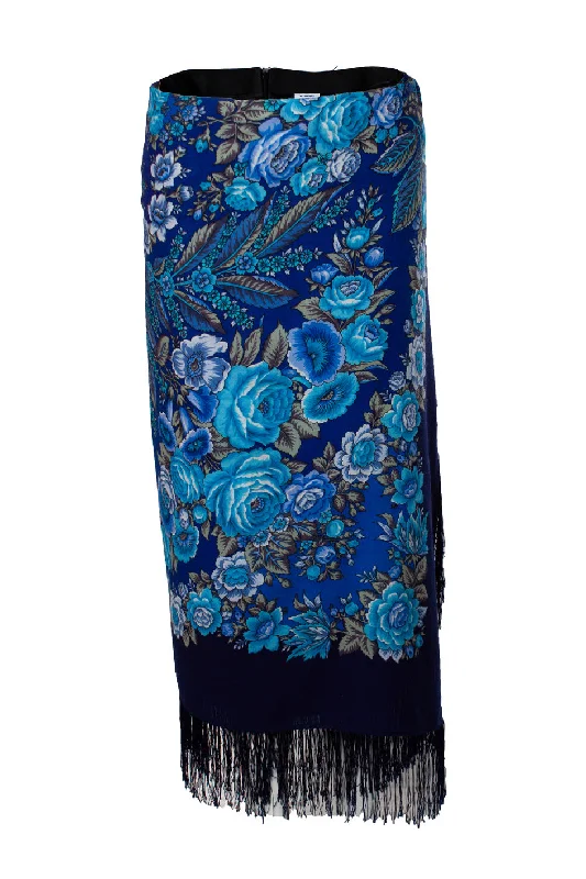 pine print skirts -Scarf fringe skirt in blue