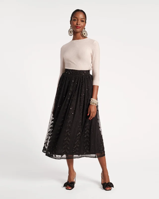 ochre text skirts -Valentina Sequin Ball Skirt Black