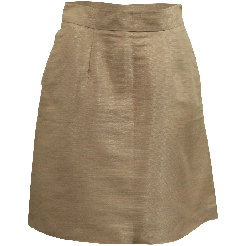 swing rugged skirts -Valentino In-seam Pockets A-Line Skirt in Beige Silk