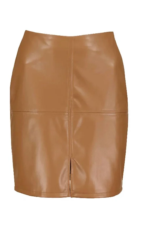 basketweave skirts -Vegan Leather Skirt In Latte