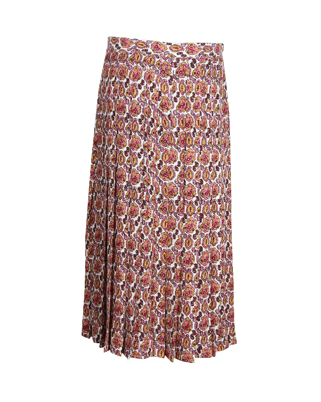 sleek sleek skirts -Victoria Beckham Paisley-Print Pleated Midi Skirt in Multicolor Silk