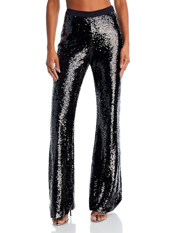 newborn sport pants -Amy Womens Sequin High-Rise Flared Pants