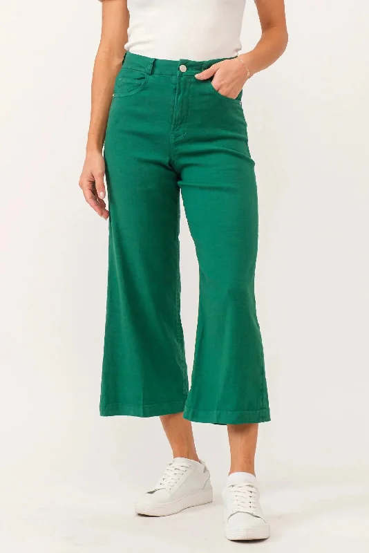 ocean durable pants -Audrey Galapegos Linen Cropped Jeans In Green