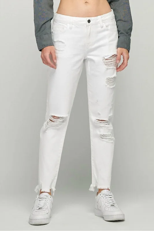 vented stretch pants -Bailey White Distressed Boyfriend