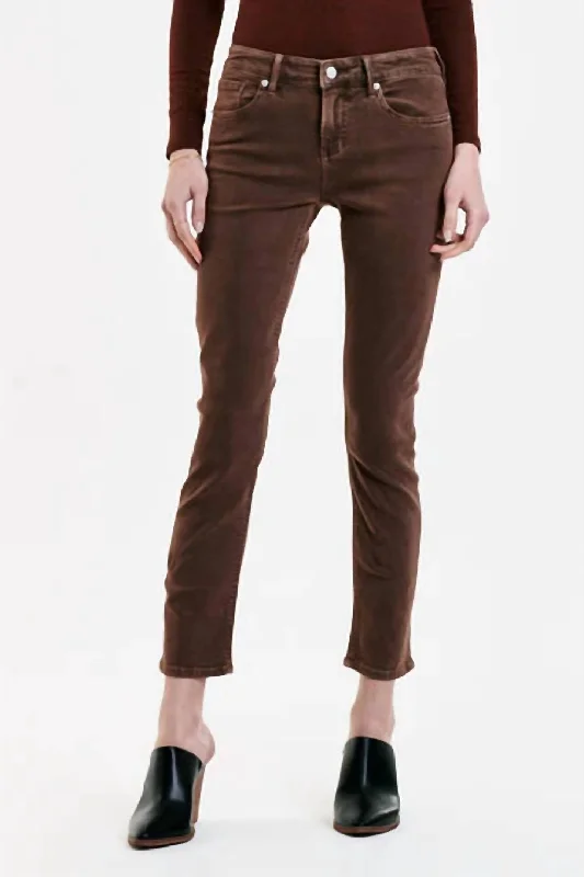 long line pants -Blair Rootbeer Straight Ankle Jean In Brown