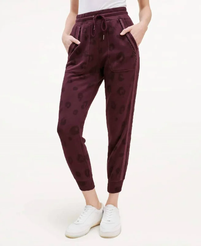 flare leg pants -Corinna Jogger Pant In Black Cherry Leopard