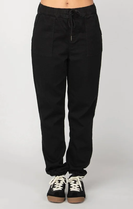 flap line pants -Denim Knit Jogger In Black