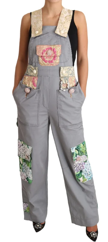 pewter sleek pants -Dolce & Gabbana Exquisite Floral Embellished blue Women's Overalls