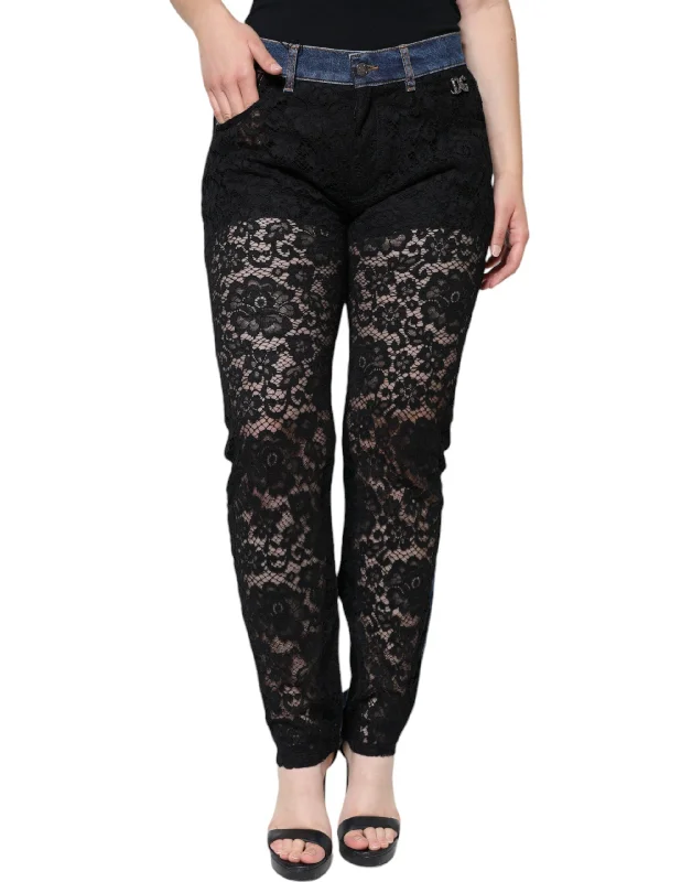 pair glow pants -Dolce & Gabbana  Floral Lace Front Skinny blue Women's Jeans