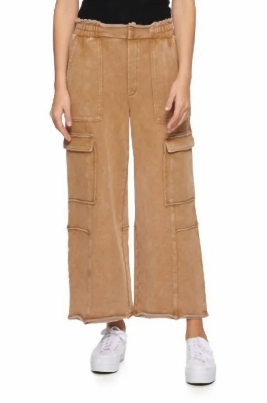 mint comfy pants -Dolly Vintage Washed Knit Cargo Pants In Brown