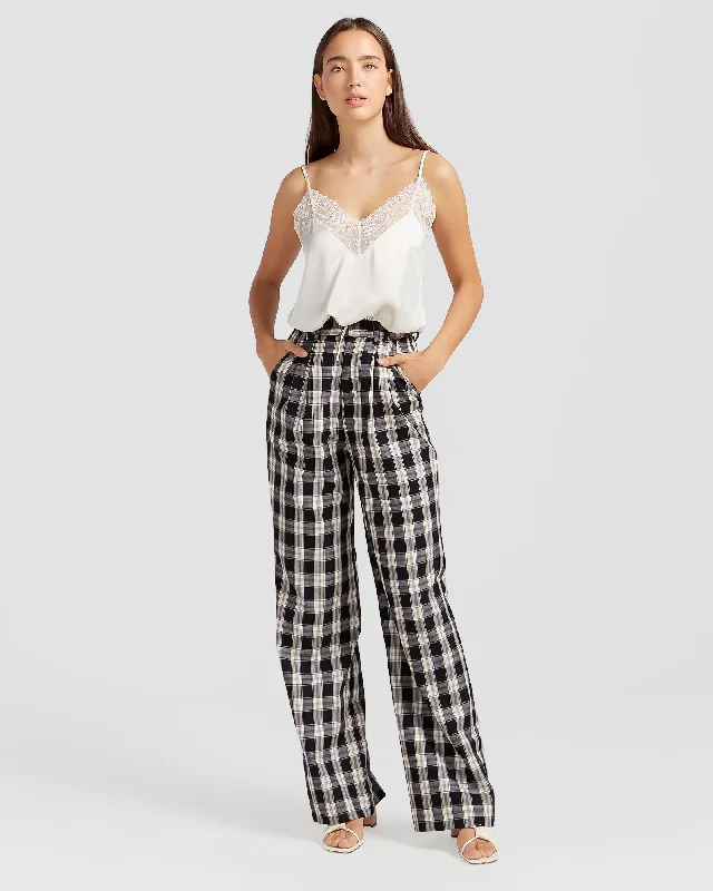 celery glow pants -Dominoes Wide Leg Check Pant