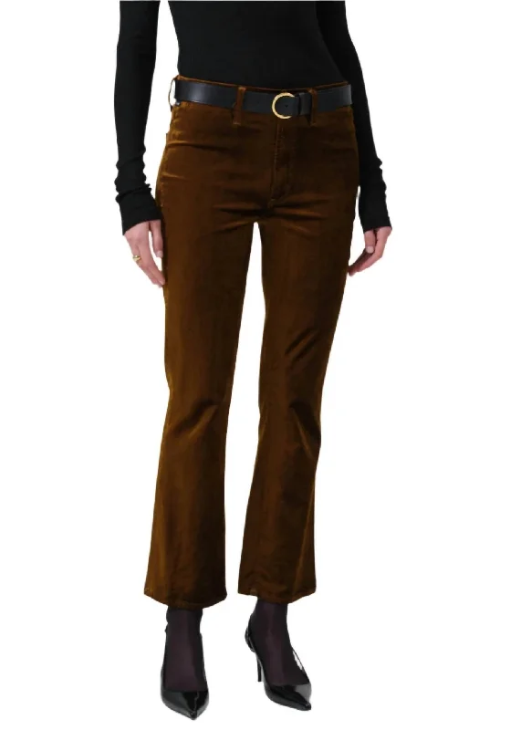 long tough pants -Isola Cropped Velvet Trouser In Golden