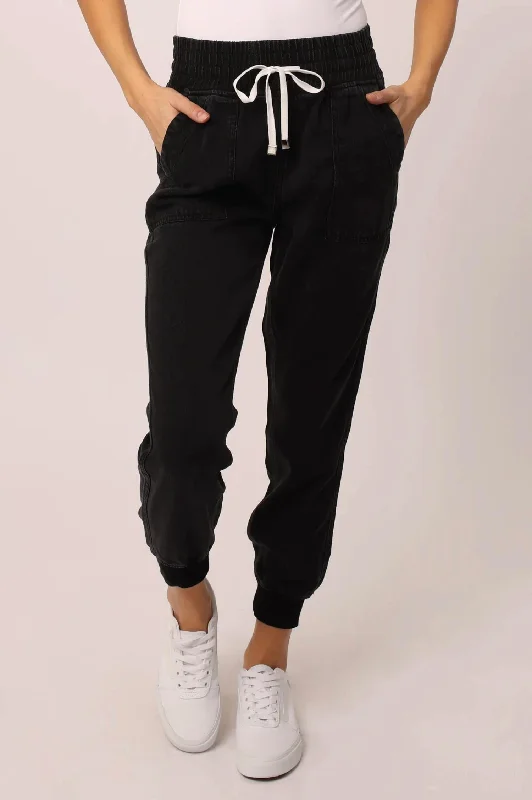 infant stretch pants -Jacey High Rise Jogger Pants In Black