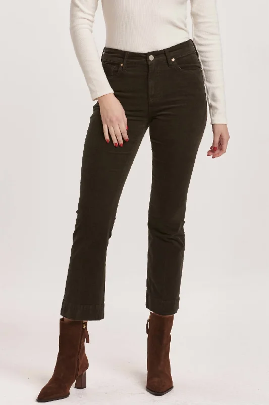 soft ease pants -Jeanne Mid Rise Cropped Flare Pants In Forest Pine