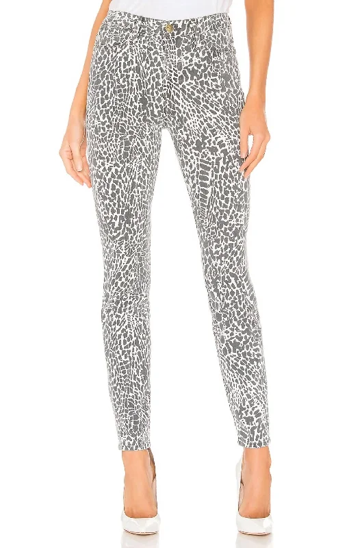 gym stretch pants -Le Skinny Animal Print Jeans In White, Black