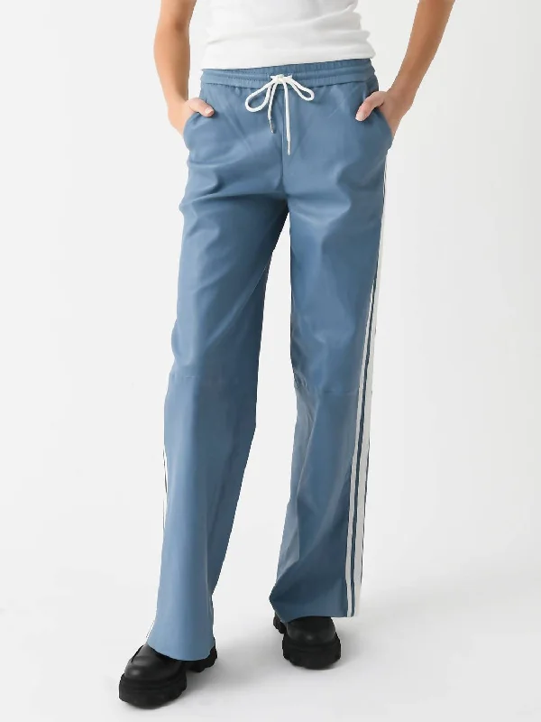 saffron comfy pants -Leather Athletic Drawstring Pant In Chambray/white