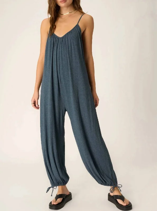 royal striking pants -Let's Bounce Jumpsuit In Oceanic Teal