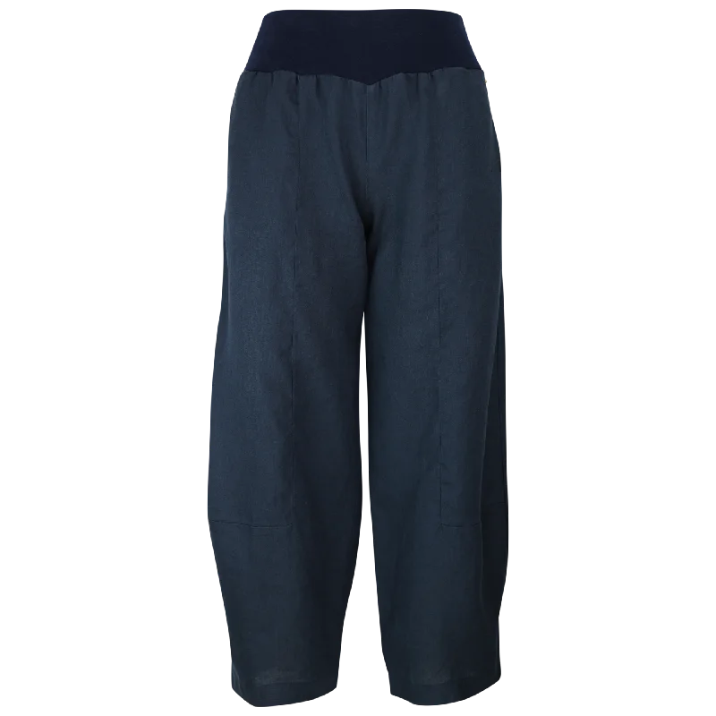 solid rest pants -Lotti Raw P/on Wideleg Navy Pant