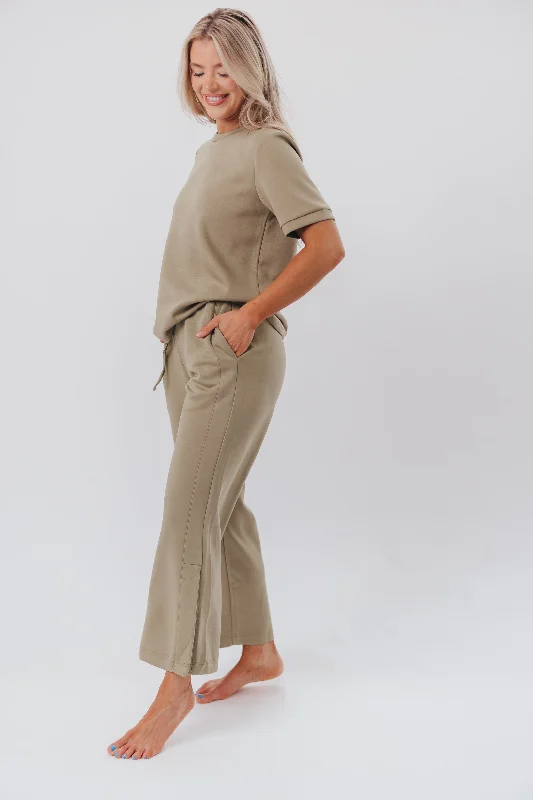 saffron striking pants -Pam Butter Modal Wide Leg Pants with Side Binding from P. CILL in Light Olive