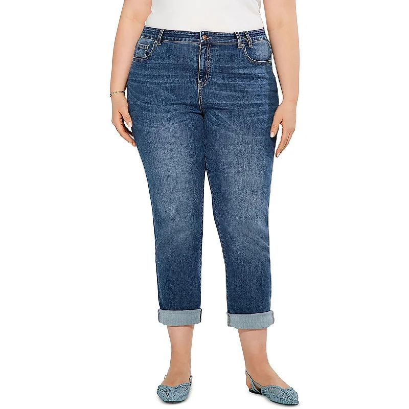 sweat-free pants -Plus Womens Girlfriend Denim Capri Jeans