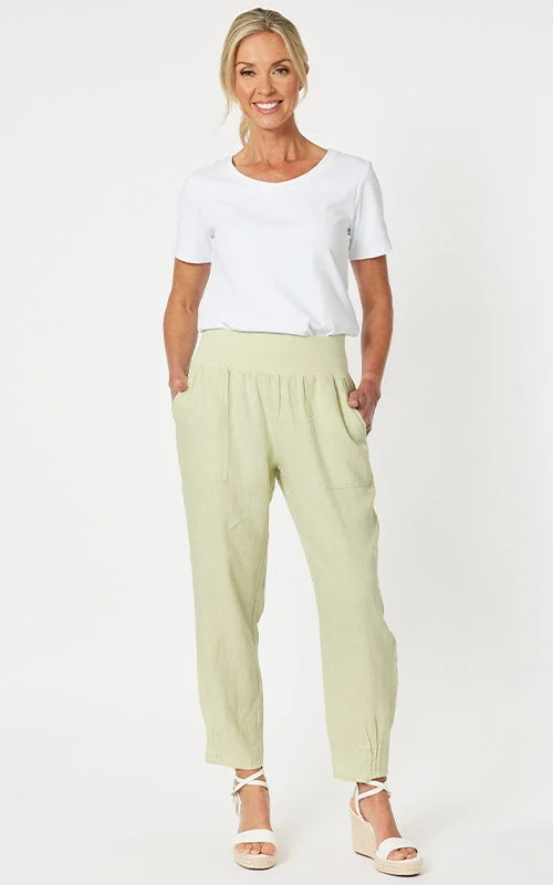 heavy stretch pants -Sarah Rib Celery Waist Linen Pant