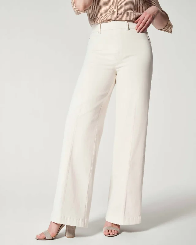 heavy fit pants -Seamed Front Wide Leg Jeans In Ecru