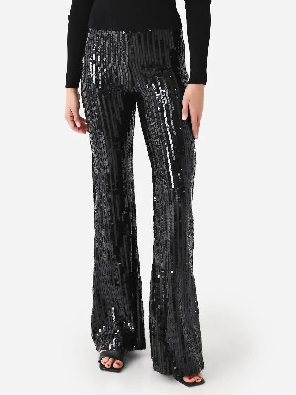 soft striking pants -Sequin Flare Pant In Black