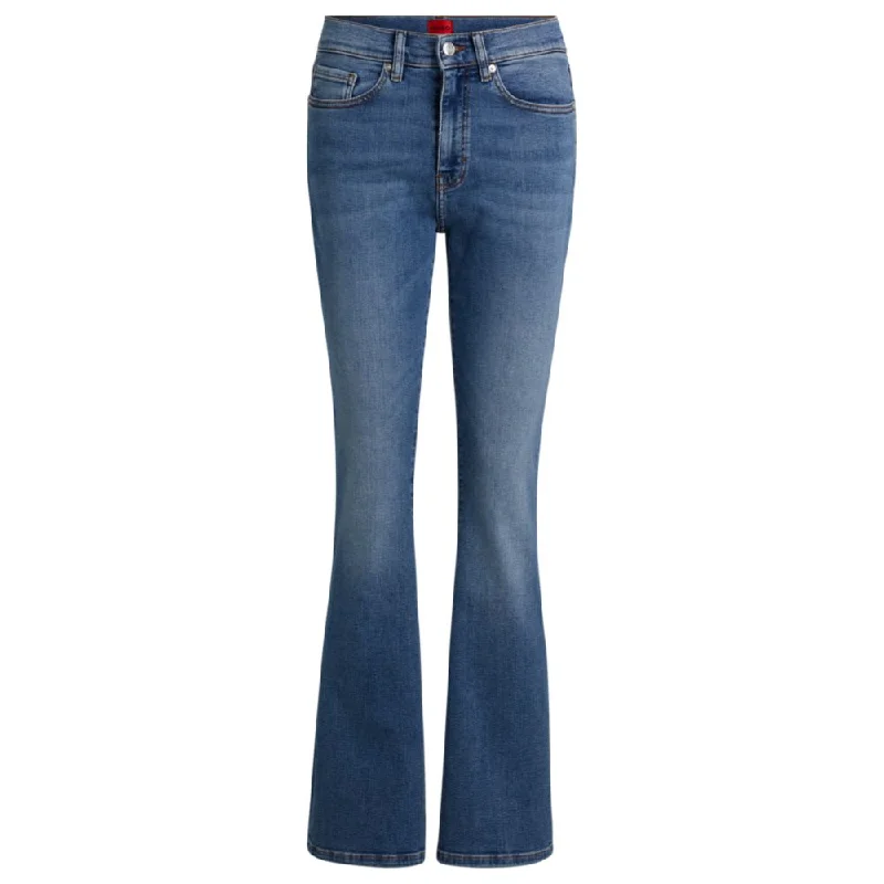 soft ease pants -Skinny-fit flared jeans in blue super-stretch denim