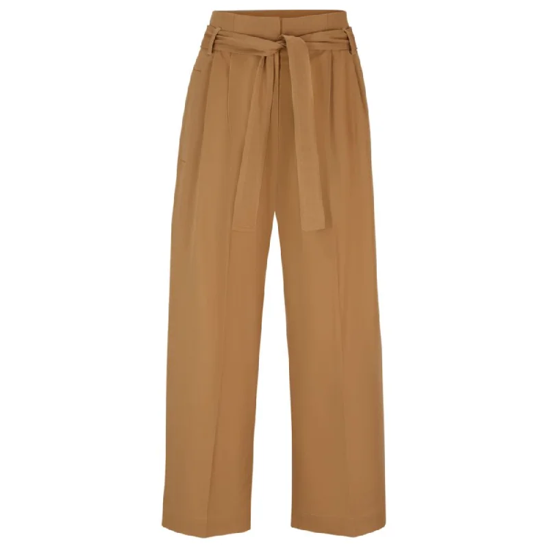 midi stretch pants -Tapered-fit wide-leg trousers with fabric belt