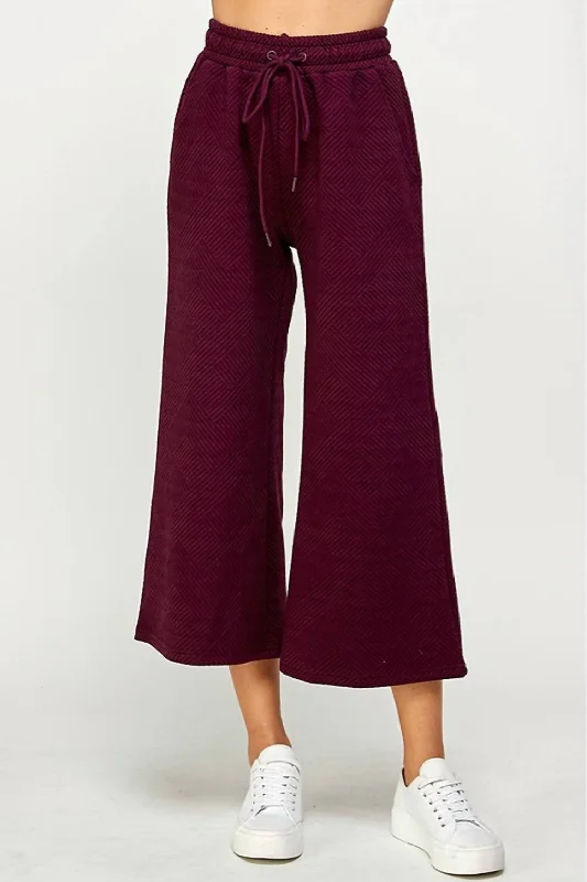 team muted pants -Textured Cropped Wide Pant In Burgundy